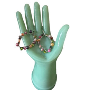 Colored Stones Fishhook Earrings Handmade